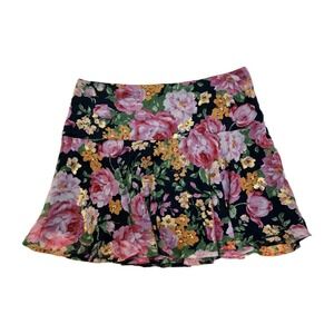 Abercrombie & Fitch Mini Skirt Y2K Floral Ruffle Wide Waist Band Gold Foil Sz 10